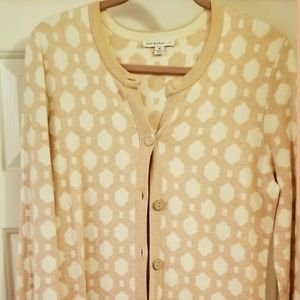 Isaac Mizrahi Lattice Jacquard Long Cardigan Beige/Ivory Sz M Duster A235217